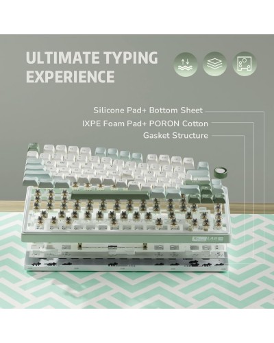 კლავიატურა - Royal Kludge RK R75 -  RGB / მექანიკური / K silver switch / Type-C wired / Sky Cyan