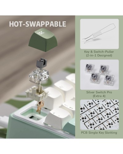 კლავიატურა - Royal Kludge RK R75 -  RGB / მექანიკური / K silver switch / Type-C wired / Sky Cyan