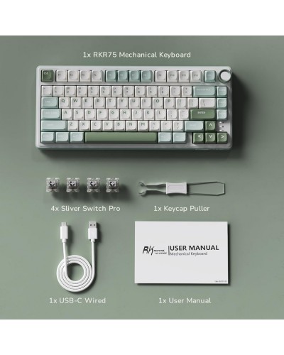 კლავიატურა - Royal Kludge RK R75 -  RGB / მექანიკური / K silver switch / Type-C wired / Sky Cyan