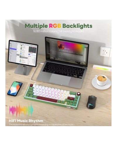 კლავიატურა - Royal Kludge RK R65 - RGB / მექანიკური / Brown switch / Type-C wired / Green sand