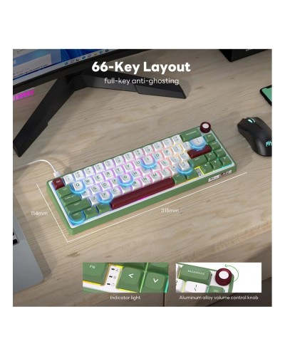 კლავიატურა - Royal Kludge RK R65 - RGB / მექანიკური / Brown switch / Type-C wired / Green sand