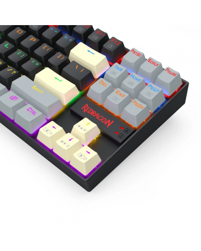 კლავიატურა - Redragon Kumara K552LGY-R - Rainbow Backlight / მექანიკური / Red Switch / wired / Black, Gray, Yellow