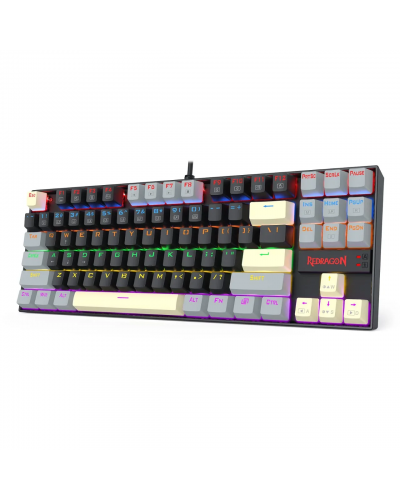 კლავიატურა - Redragon Kumara K552LGY-R - Rainbow Backlight / მექანიკური / Red Switch / wired / Black, Gray, Yellow