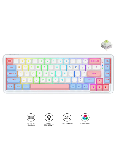 კლავიატურა  Redragon K709WBP NOVA Pro - RGB / მექანიკური / Custom Manbo L Linear Switch / Wireless / Wonder Pink & Blue