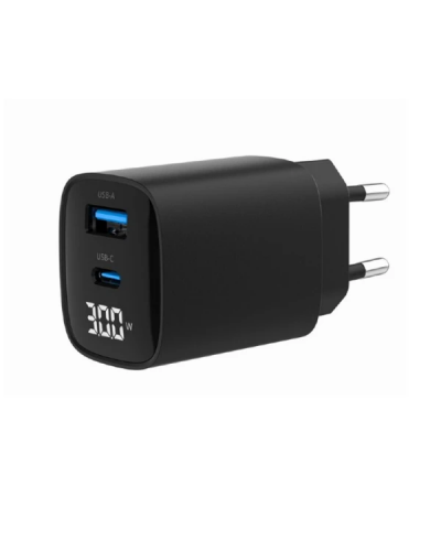 დამტენი – Gembird TA-UC-PDQC30LCD-BK-01 / USB / Type‑C / Fast Charger / Black / 30W