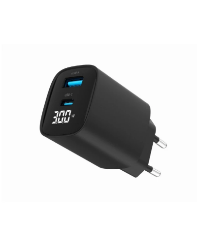 დამტენი – Gembird TA-UC-PDQC30LCD-BK-01 / USB / Type‑C / Fast Charger / Black / 30W