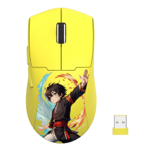 მაუსი - Redragon M918-AKB-PRO K1NG Max / 2.4GHz Wireless / Bluetooth / USB-C (სადენით) / 26000 DPI / ყვითელი / 49 გრამი