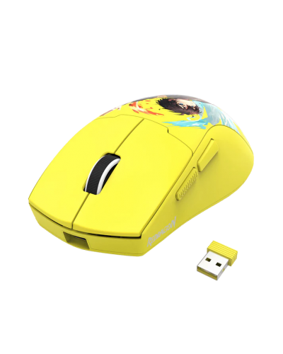 მაუსი - Redragon M918-AKB-PRO K1NG Max / 2.4GHz Wireless / Bluetooth / USB-C (სადენით) / 26000 DPI / ყვითელი / 49 გრამი