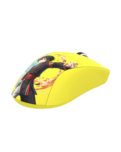 მაუსი - Redragon M918-AKB-PRO K1NG Max / 2.4GHz Wireless / Bluetooth / USB-C (სადენით) / 26000 DPI / ყვითელი / 49 გრამი