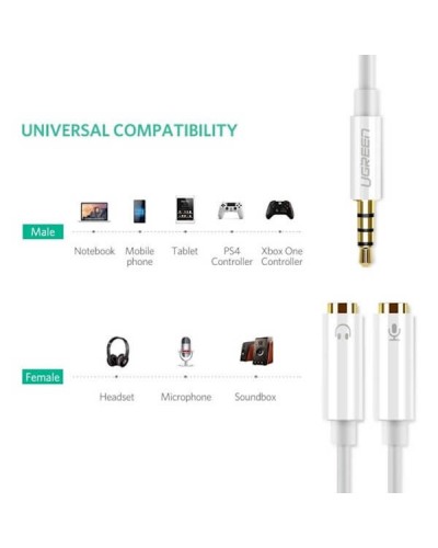 აუდიო კაბელი - UGREEN AV141 (10789) 3.5mm Male to 2 Female Audio Splitter Cable ABS Case White