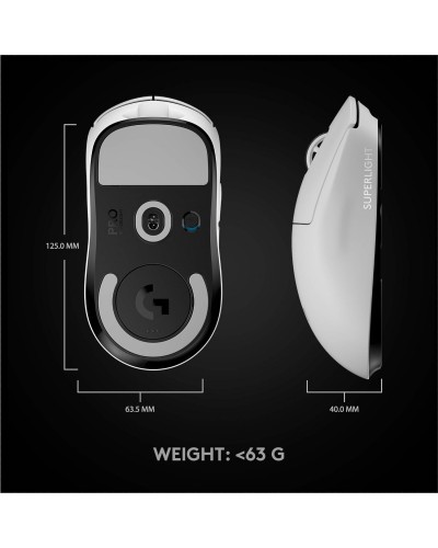 მაუსი - Logitech G PRO X SUPERLIGHT / უსადენო / 25,600 DPI / 63 გრამი / თეთრი