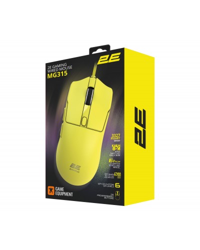 მაუსი - 2E GAMING MG315 / სადენით / 12400 DPI / 50 გრამი / ყვითელი