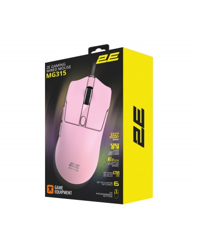მაუსი - 2E GAMING MG315 / სადენით / 12400 DPI / 50 გრამი / ვარდისფერი