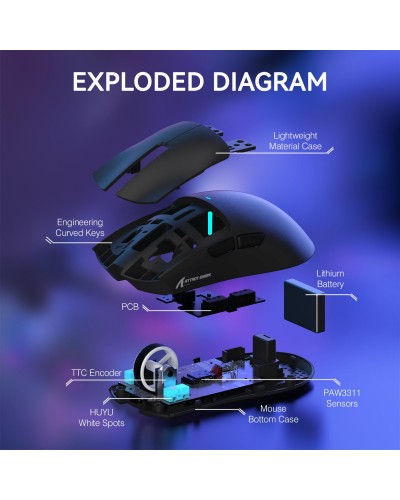 მაუსი - ATTACK SHARK X11 / Tri-Mode / 2.4GHz Wireless / Bluetooth 5.2 / სადენიანი / 63 გრამი / 22,000 DPI / შავი