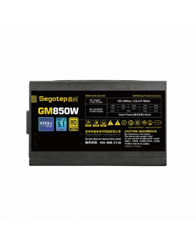 კვების ბლოკი - Segotep GM850W / 850W / 80 PLUS Gold / ATX 3.1 / შავი