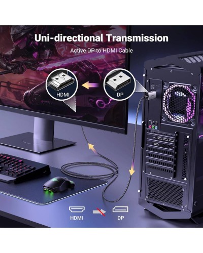 DisplayPort to HDMI კაბელი - UGREEN DP115 80397 / 8K Ultra HD (7680 × 4320) - 60Hz / 2 მეტრი / ნაცრისფერი