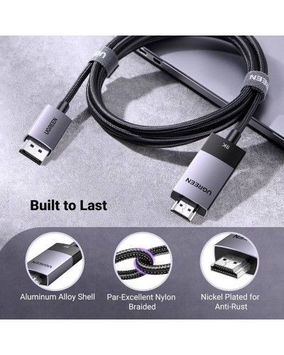DisplayPort to HDMI კაბელი - UGREEN DP115 80397 / 8K Ultra HD (7680 × 4320) - 60Hz / 2 მეტრი / ნაცრისფერი