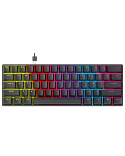 კლავიატურა - Fantech ATOM61 MK211 / RGB / მექანიკური / სადენიანი / USB-C / სვიჩი: Red / შავი / 60%