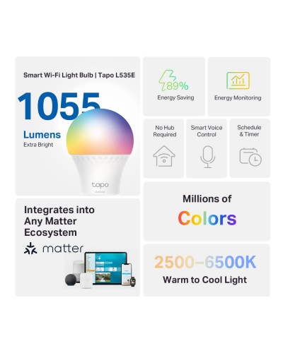ჭკვიანი Wi-Fi ნათურა - TP-Link Tapo L535E / RGB / E27 / 1055lm