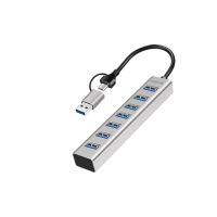 USB ჰაბი - Logilink UA0441 / USB-C / 7x USB-A პორტი / 5Gbps / ვერცხლისფერი