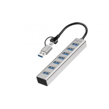 USB ჰაბი - Logilink UA0441 / USB-C / 7x USB-A პორტი / 5Gbps / ვერცხლისფერი