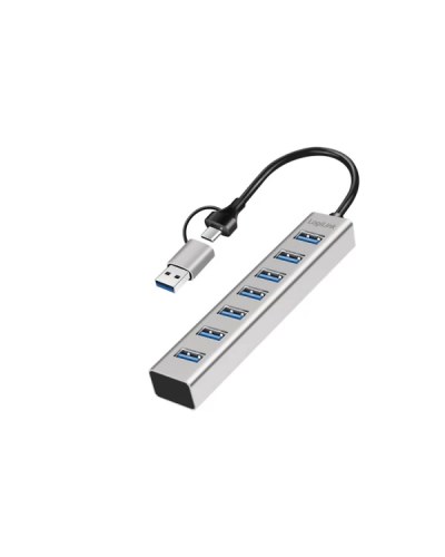 USB ჰაბი - Logilink UA0441 / USB-C / 7x USB-A პორტი / 5Gbps / ვერცხლისფერი