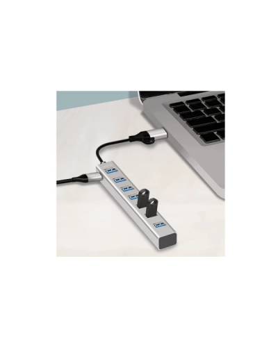 USB ჰაბი - Logilink UA0441 / USB-C / 7x USB-A პორტი / 5Gbps / ვერცხლისფერი