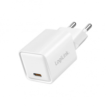 დამტენი - Logilink PA0355 / USB-C / PD 3.0 + QC 3.0 / GaN Fast Charger / 20W / White