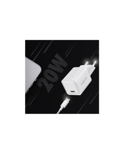 დამტენი - Logilink PA0355 / USB-C / PD 3.0 + QC 3.0 / GaN Fast Charger / 20W / White