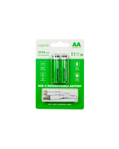 Logilink LR6RCB2 AA - 1.5V Li-Ion / 1850mAh / USB-C / დატენვადი ელემენტები 2 ცალი