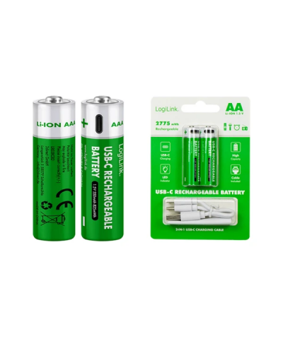 Logilink LR6RCB2 AA - 1.5V Li-Ion / 1850mAh / USB-C / დატენვადი ელემენტები 2 ცალი