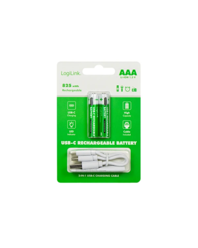 Logilink LR03RCB2 AAA -1.5V Li-Ion / 550mAh / USB-C / დატენვადი ელემენტები 2 ცალი