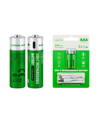 Logilink LR03RCB2 AAA -1.5V Li-Ion / 550mAh / USB-C / დატენვადი ელემენტები 2 ცალი