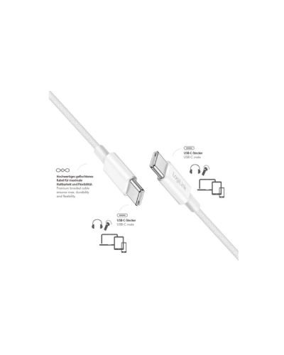 USB-C to USB-C სადენი - Logilink CU0342 / 60W / up to 480 მბ-წმ / თეთრი / 1.5 მეტრი