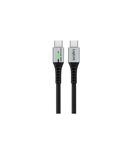 USB-C to USB-C სადენი - Logilink CU0423 / 100W / up to 480 მბ-წმ / LED ინდიკატორი / შავი / 1.5 მეტრი