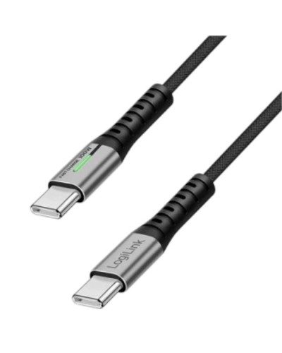 USB-C to USB-C სადენი - Logilink CU0423 / 100W / up to 480 მბ-წმ / LED ინდიკატორი / შავი / 1.5 მეტრი