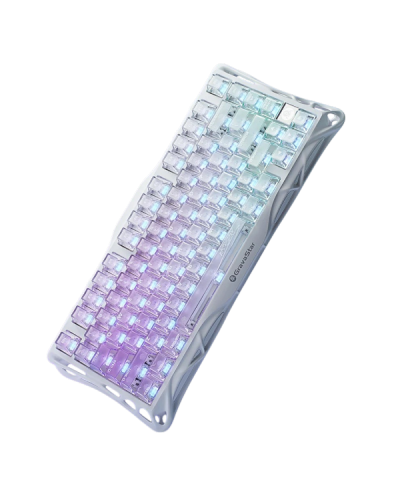 კლავიატურა - GravaStar Mercury K1 Lite Crystal Aurora / დატენვადი / მექანიკური / 2.4GHz Wireless / Bluetooth / სადენით Type-C / RGB / გამჭვირვალე / 75%