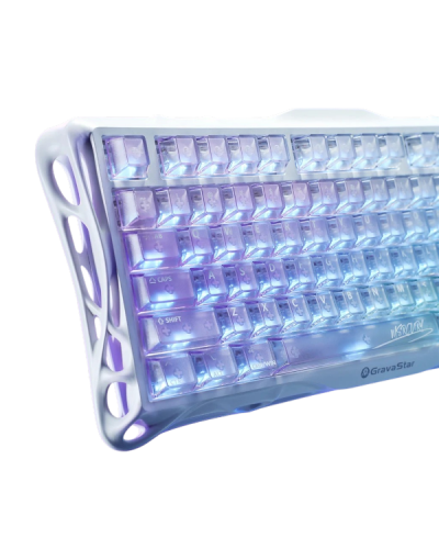 კლავიატურა - GravaStar Mercury K1 Lite Crystal Aurora / დატენვადი / მექანიკური / 2.4GHz Wireless / Bluetooth / სადენით Type-C / RGB / გამჭვირვალე / 75%