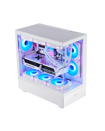ქეისი - Segotep Endura Pro+ / 3x 120 მმ ARGB ფანი / E-ATX - ATX - Micro-ATX - Mini-ITX / პანორამული ნაწრთობი მინა / თეთრი