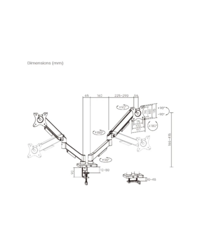მონიტორის საკიდი - Vertex VX-2MA-24EB / 17" - 32" / 2 მონიტორისთვის / მექანიკური ზამბარით / შავი