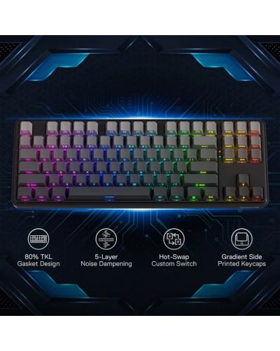 კლავიატურა - Redragon K707SP-RGB-PRO Star Blade Pro / დატენვადი / მექანიკური / 2.4GHz Wireless / Bluetooth / სადენით Type-C / RGB / სვიჩი: Mint Mambo / 80%