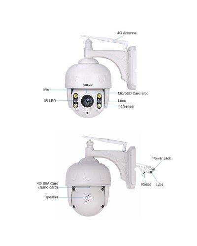 კამერა სიმ ბარათით - Sricam SH028C / 5MP / 4G LTE / PTZ / IP66 / ღამის ხედვა