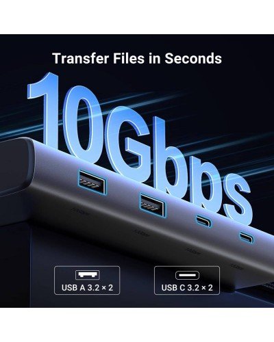 USB-C ჰაბი - UGREEN CM639 (35625) / 8-პორტიანი / 2x HDMI + DisplayPort / 2x USB-C + 2x USB-A / PD 100W / ნაცრისფერი