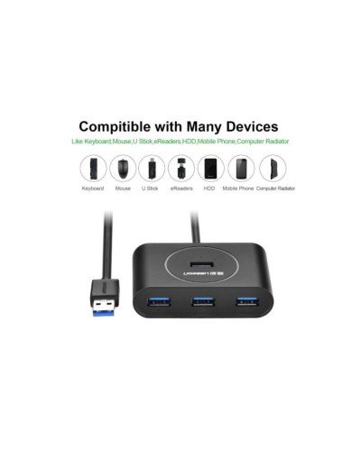 USB ჰაბი - UGREEN CR113 (20291) / 4-პორტიანი USB 3.0 / OTG / 1 მ / შავი