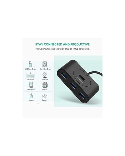 USB ჰაბი - UGREEN CR113 (20291) / 4-პორტიანი USB 3.0 / OTG / 1 მ / შავი