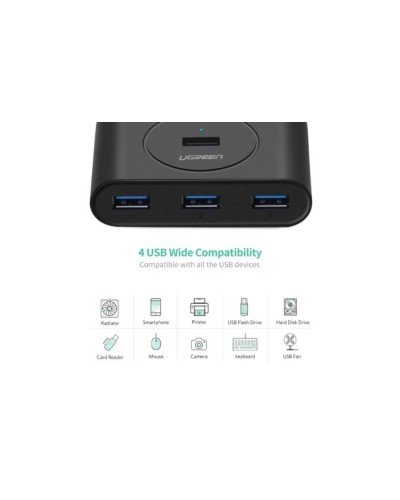 USB ჰაბი - UGREEN CR113 (20291) / 4-პორტიანი USB 3.0 / OTG / 1 მ / შავი