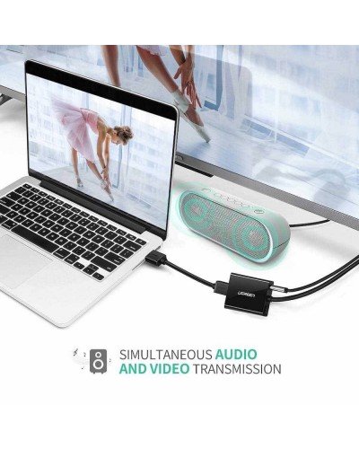 HDMI to VGA ადაპტერი - UGREEN HU-516 (20694) / HDMI to VGA / 3.5mm Audio / 30 სმ / შავი