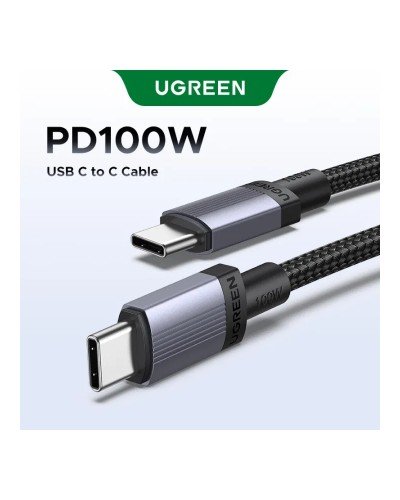 Type-C კაბელი - UGREEN L528 (65832) / Type-C to Type-C / 100W / 480 მბ-წმ / ნაცრისფერი/შავი / 1 მეტრი