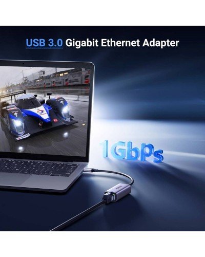 USB to Lan მიმღები - UGREEN CM209 (50922) / USB 3.0 / RJ45 Gigabit Ethernet / 15 სმ / ნაცრისფერი