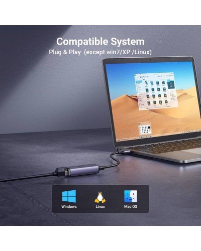 USB to Lan მიმღები - UGREEN CM209 (50922) / USB 3.0 / RJ45 Gigabit Ethernet / 15 სმ / ნაცრისფერი
